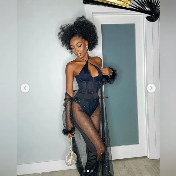 90's rhinestone Set With Feather Trim